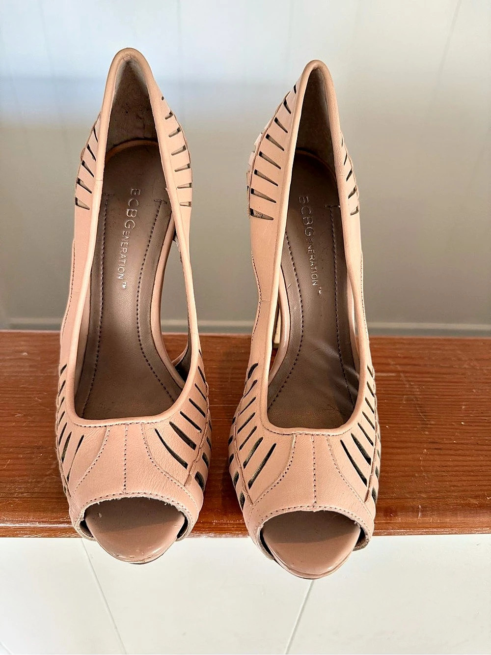 BCBGeneration Peep Toe Cutout High Heels in Pink